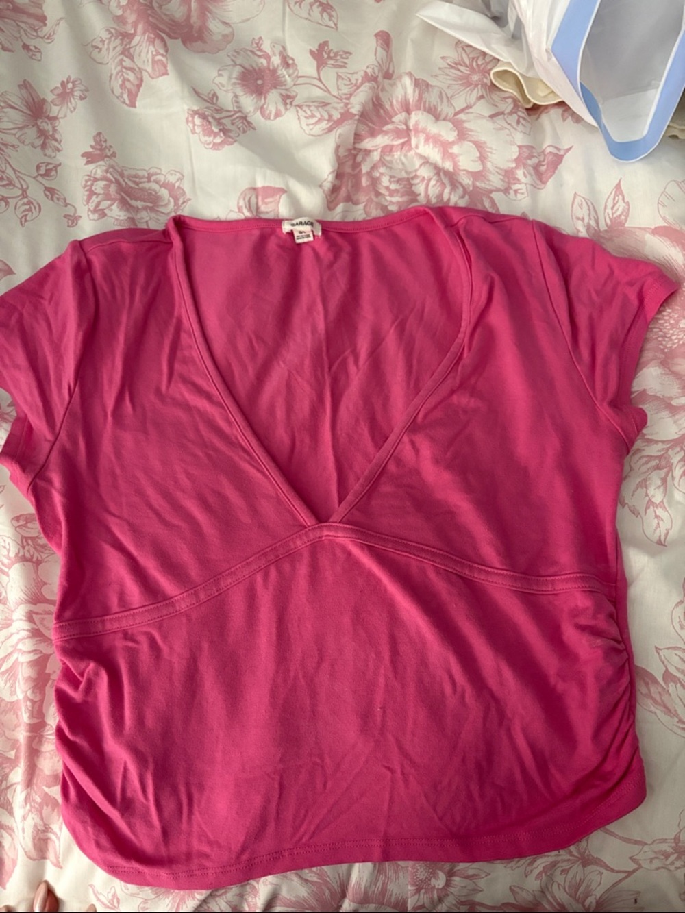 Garage Hot Pink V-Neck Short Sleeve Tee